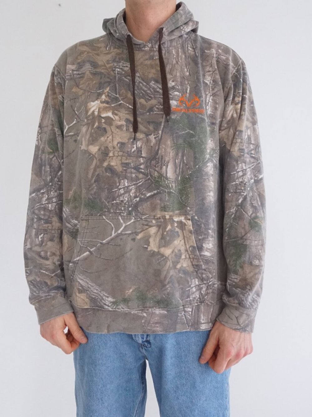 Realtree Brown Camouflage Deer Logo Hooded Sweatshirt Cotton Blend Hoodie Large